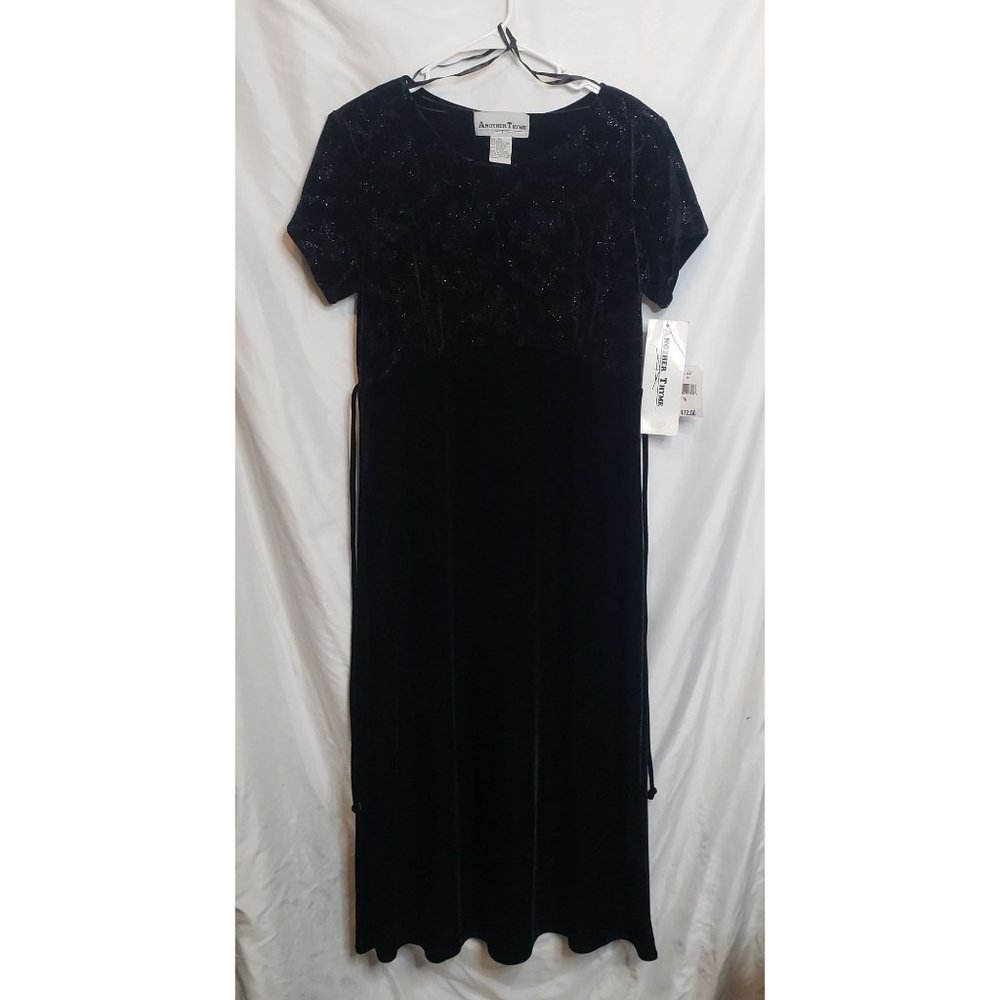 Vintage Black Velvet Dress Another Time New With Tags Womens 14P